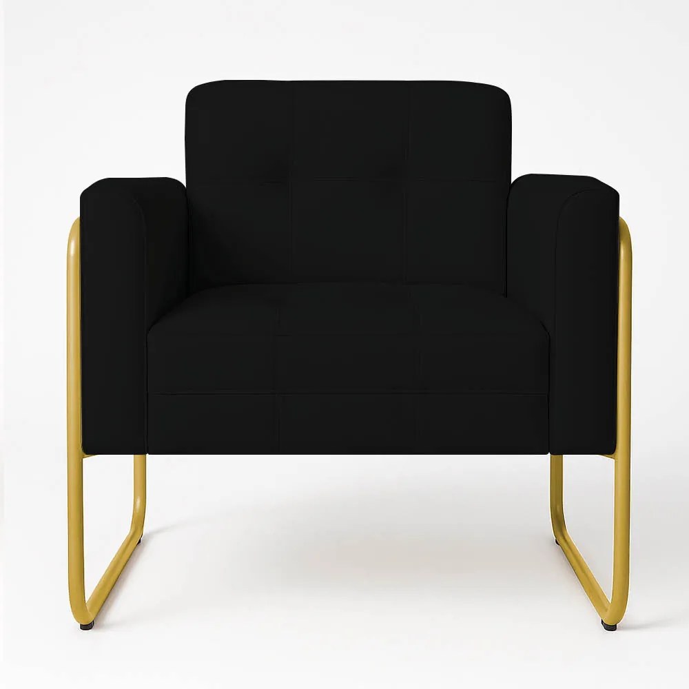 Poltrona Sala Industrial Alta Tubo Dourado Elisa Sintético D03 - D'Rossi - Preto