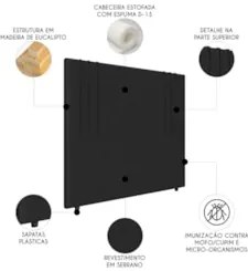 Cabeceira Cama Box King 193cm Estofada Rama Serrano Preto Z04 - Mpozen