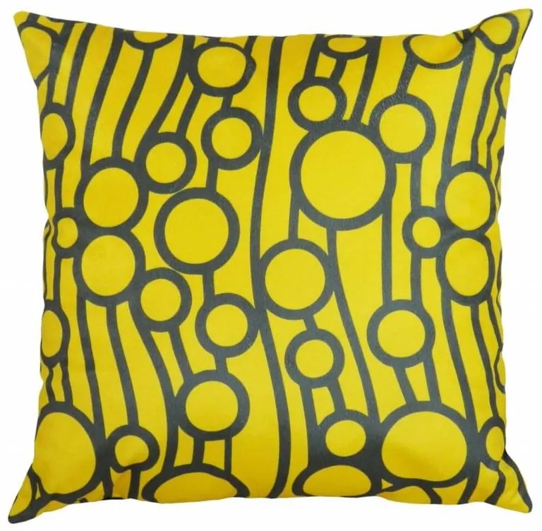 Capa de Almofada Suede Suprema em Tons Amarelo e Cinza - Círculos Ligados - 60x60cm