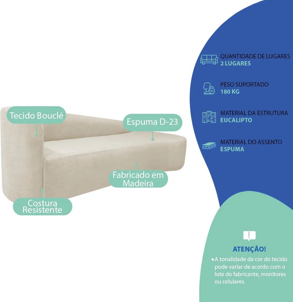 Kit Sofá Curvo França 140cm LD. e Poltrona Luiza Max Conforto, Elegância e Design Moderno Bouclé