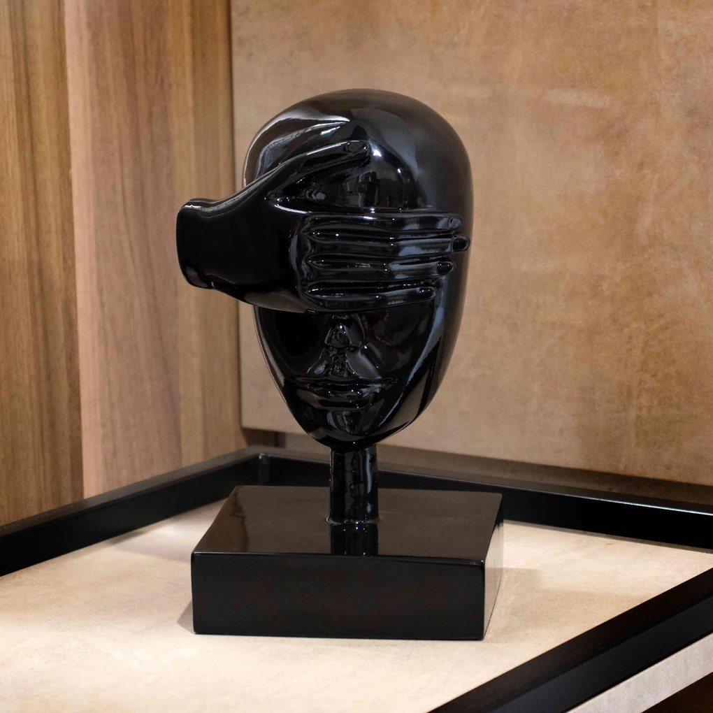 Escultura Decorativa Rosto Cego Em Cerâmica Preto 25x15 Cm - D'Rossi