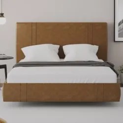 Cama Queen Flutuante Com Cabeceira 160cm Lyra Sintético Camel S05 - Mp