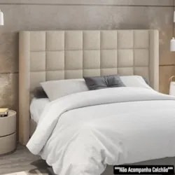 Cabeceira Cama Box Queen 160cm Pisa e Recamier Neville Z37 Boucle Bege