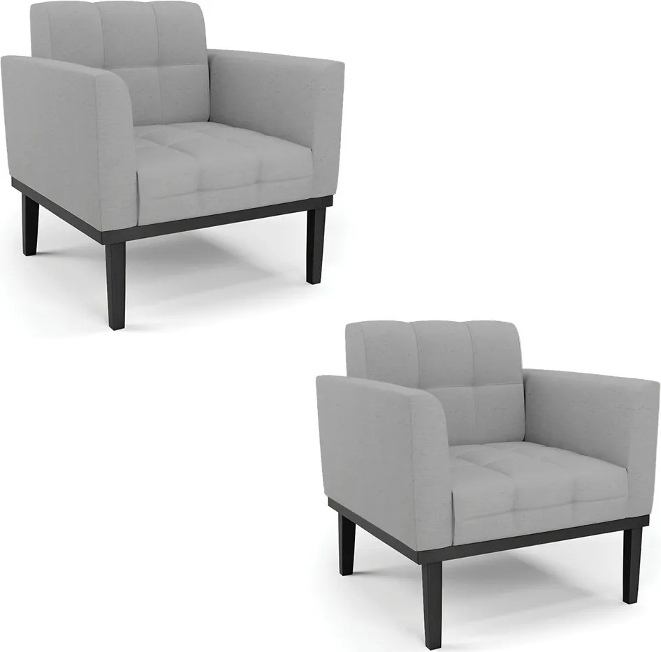 Kit 2 Poltronas Decorativas Karen Pés Fixo em Madeira Preto Linho Cinza G19 - Gran Belo