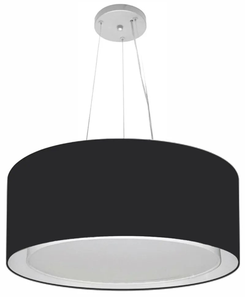 Lustre Pendente Cilíndrico Duplo Md-4124 Cúpula em Tecido 50x25cm Preto - Bivolt
