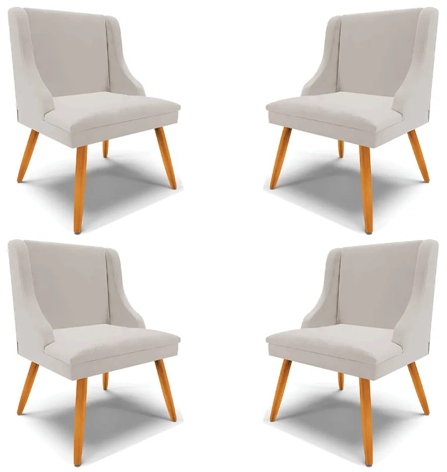 Kit 4 Cadeiras Decorativas Sala de Jantar Pés Palito de Madeira Firenze Veludo Cinza/Natural G19 - Gran Belo