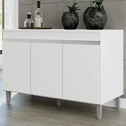 Armário e Balcão Gabinete Para Pia 120cm com Tampo 3 Portas Manu Branc