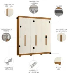 Guarda Roupa Casal 200cm 6 Portas Viny A02 Off/Cinamomo - Mpozena