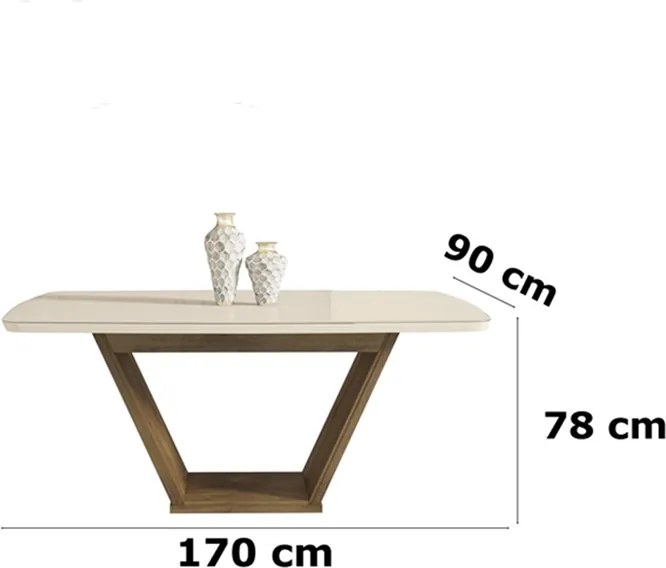 Conjunto De Jantar Diamante Off White Com 6 Cadeiras Diamante Pena Caramelo – RV Móveis
