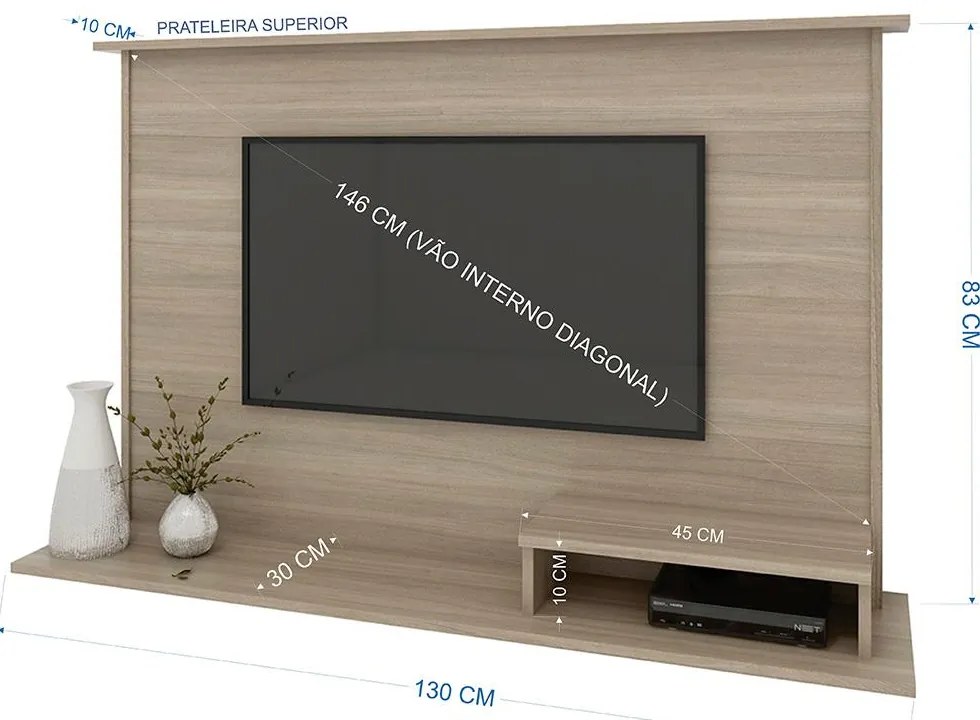 Painel Para TV Até 47" 1 Nicho 2 Prateleiras Marrom Montana