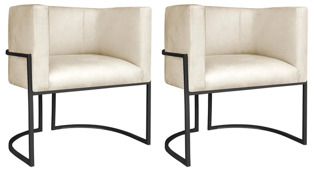 Kit 02 Poltronas Decorativas Luna Base de Ferro Preto Sintético