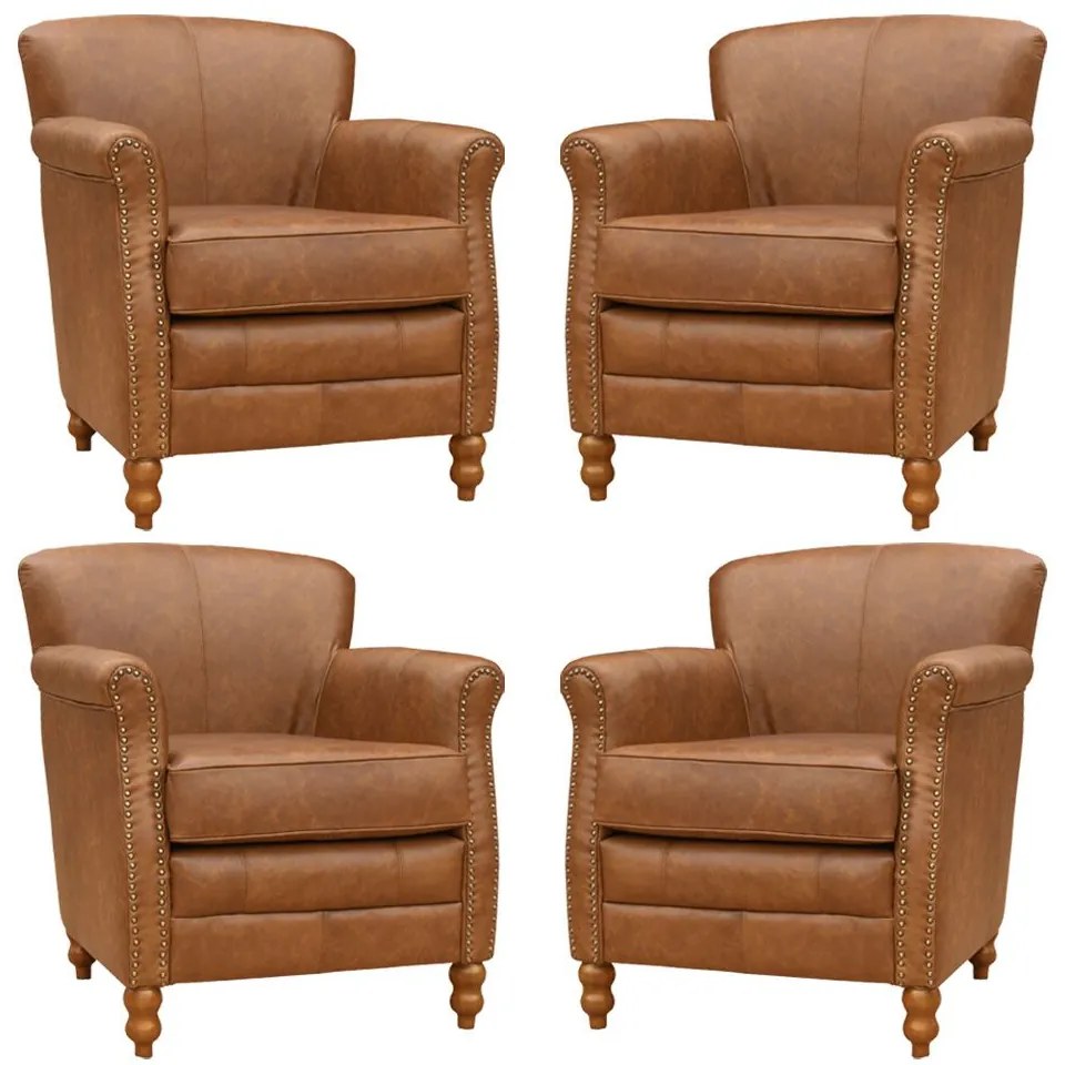 Kit 04 Poltronas Decorativas Sala de Estar Brunei Pés Madeira Couro Mel G58 - Gran Belo