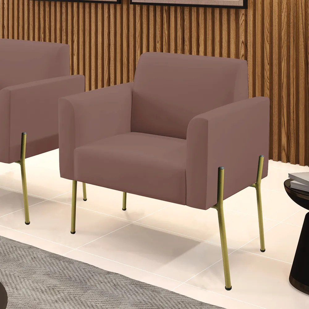 Poltrona Sala Decorativa Pé de Ferro Dourado Marisa Veludo D03 - D'Rossi - Rose