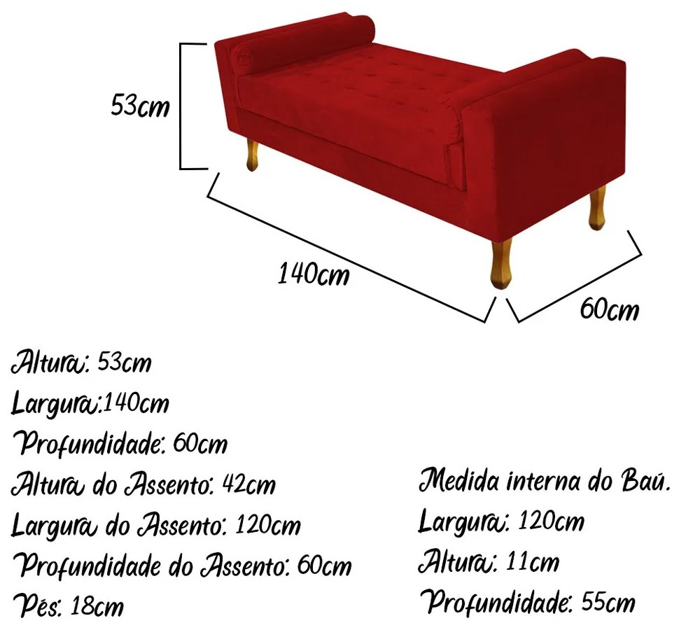 Recamier Félix Casal 140cm Suede Vermelho - ADJ Decor
