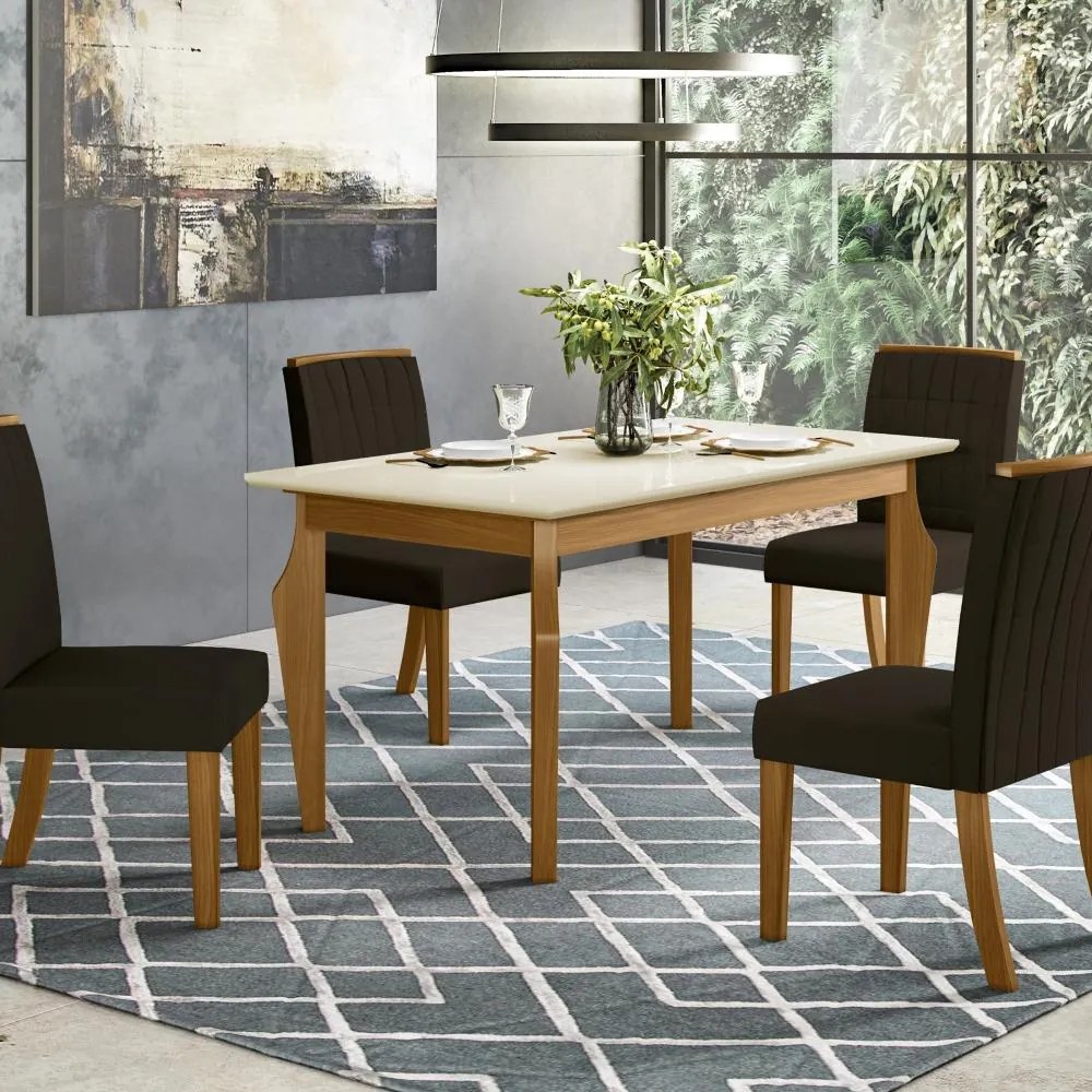 Mesa de Jantar Tampo de Vidro 160cm Ghala Nature Off White