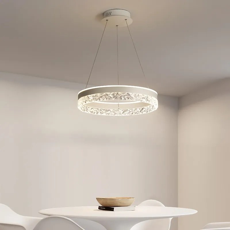 Lustre Pendente Minimalista e moderno led lustre de iluminação para casa anéis de cristal teto montado iluminação lustre lâmpada pendurada branco &amp; moldura ouro - H - Luz mutável I Tamanho 40cm