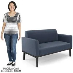 Sofá Namoradeira e 2 Poltronas Base Madeira Preto Maressa Suede Azul M