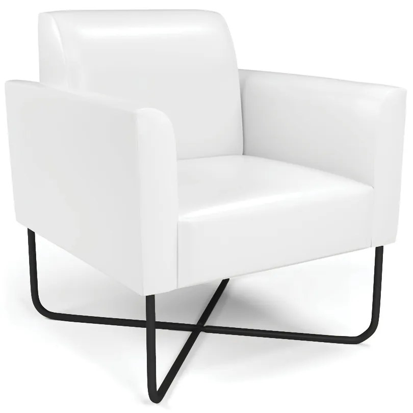 Poltrona Sala Decorativa Marisa Base Aço Industrial X Preto Sintético PU D03 - D'Rossi - Branco