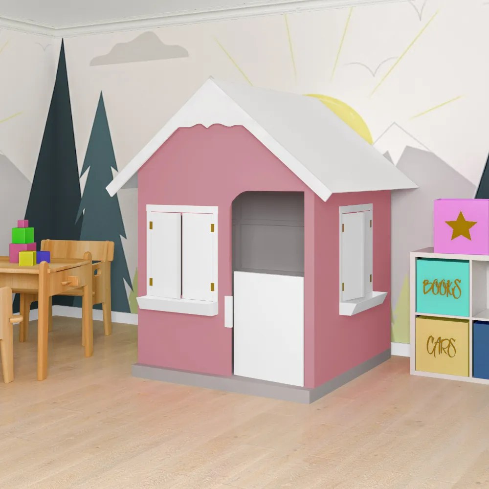 Casinha De Brinquedo Com Floreiros MDF Rosa/Branco - Criança Feliz