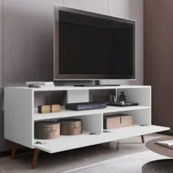 Rack para Sala Bancada de TV 55 Pol 136cm Pés Retrô Senna Z34 Branco -