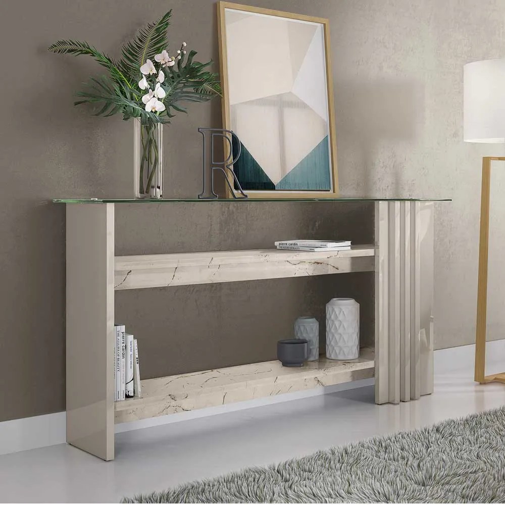 Aparador Gusmao Decorativo 2 Prateleiras MDP Calacata/OffWhite G97 - Gran Belo