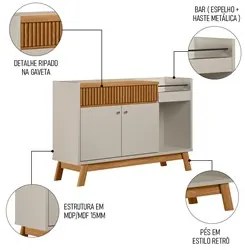 Buffet Aparador Para Sala 2 Portas 1 Gaveta Luke L06 Nature/Off White