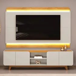 Painel Para TV 75 Pol e Rack Bancada Com LED 220cm Collie D04 Cedro/Ba