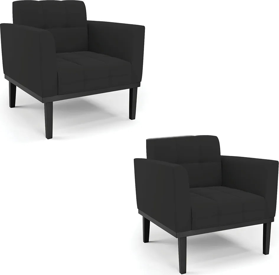 Kit 2 Poltronas Decorativas Karen Pés Fixo em Madeira Preto Veludo Preto G19 - Gran Belo
