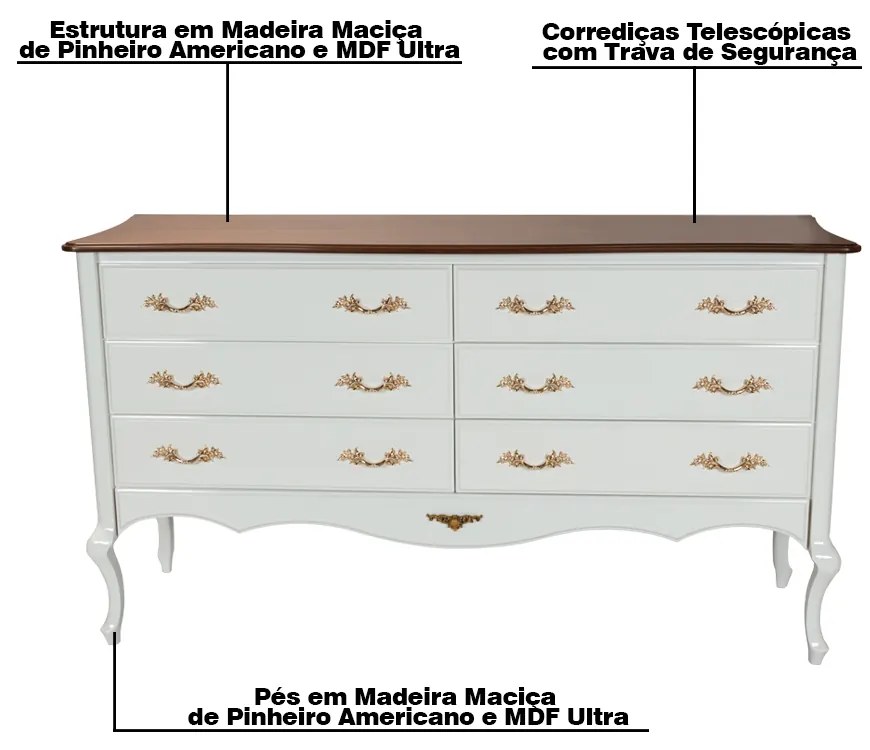 Cômoda Decorativa Beethoven com 6 Gavetas Branco/Imbuía G71 - Gran Belo