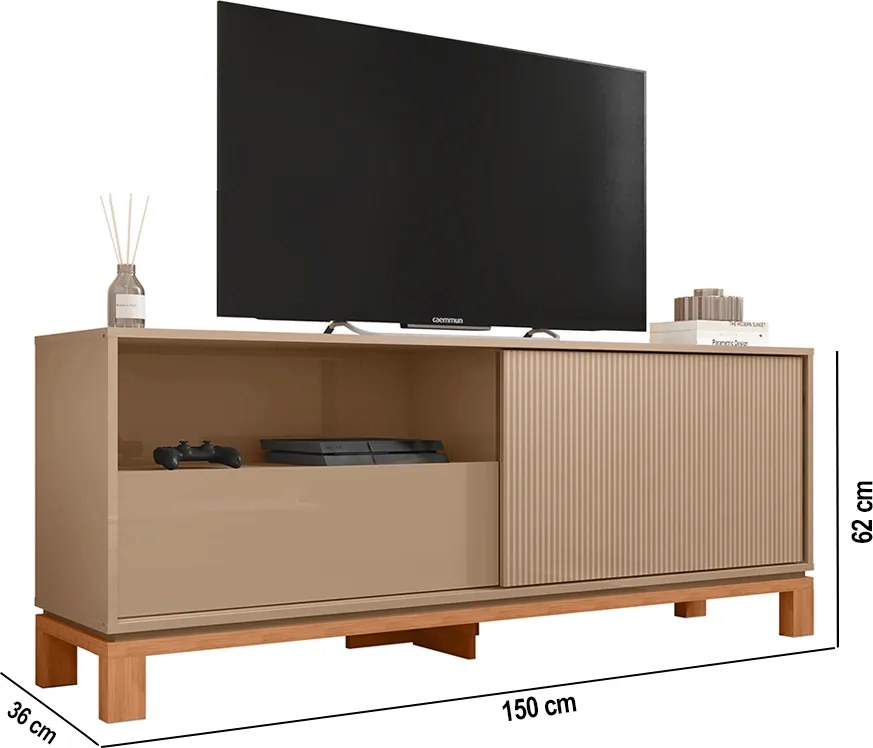 Rack Bancada Tv Para Sala de Estar 150cm Visari C01 - D'Rossi - Marrom/Freijó