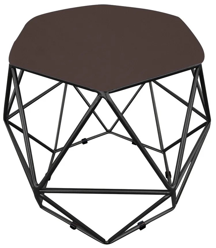 Puff Aramado Hexágono Decorativo Industrial Preto com Suede D03 - D'Rossi - Marrom