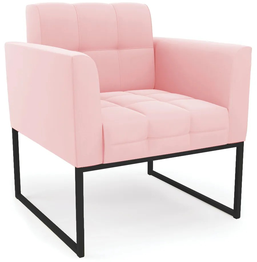 Kit 1 Sofá Namoradeira e 1 Poltrona Elisa Suede Rosa Bebê Base Metálica Industrial Preto - D'Rossi