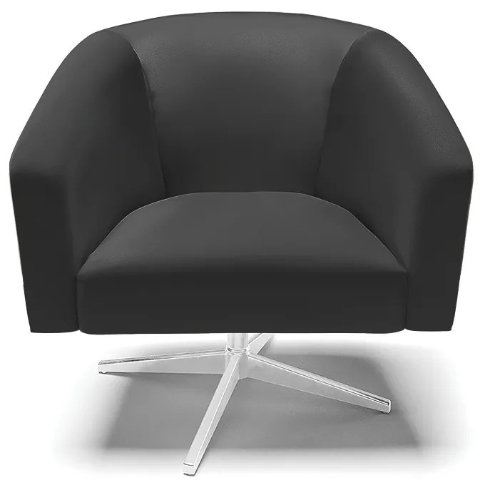 Poltrona Sala Decorativa Giratória Cromada Kit 2 Stella Sintético D03 - D'Rossi - Preto