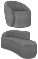 Sofá 3 Lugares 180cm Wendi e Poltrona Steve Boucle Grafite I01 - Mpoz