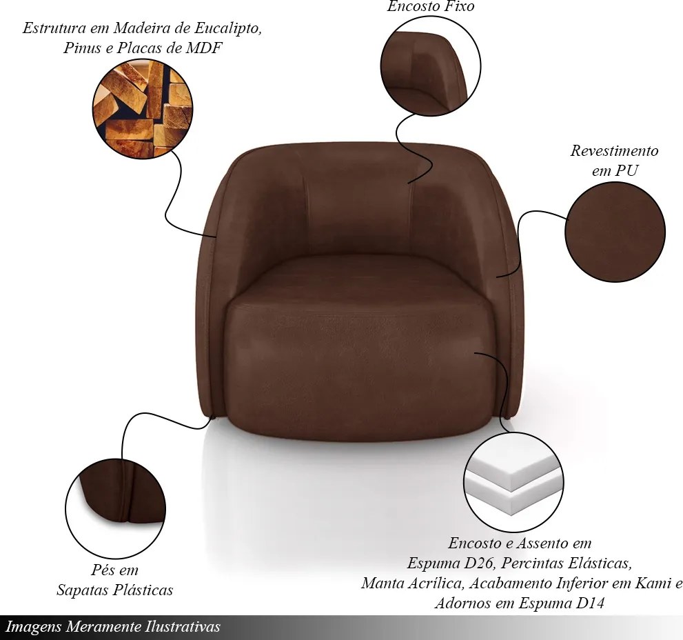 Kit 2 Poltronas Decorativas Sala de Estar Clarke PU Marrom Manchado G45 - Gran Belo