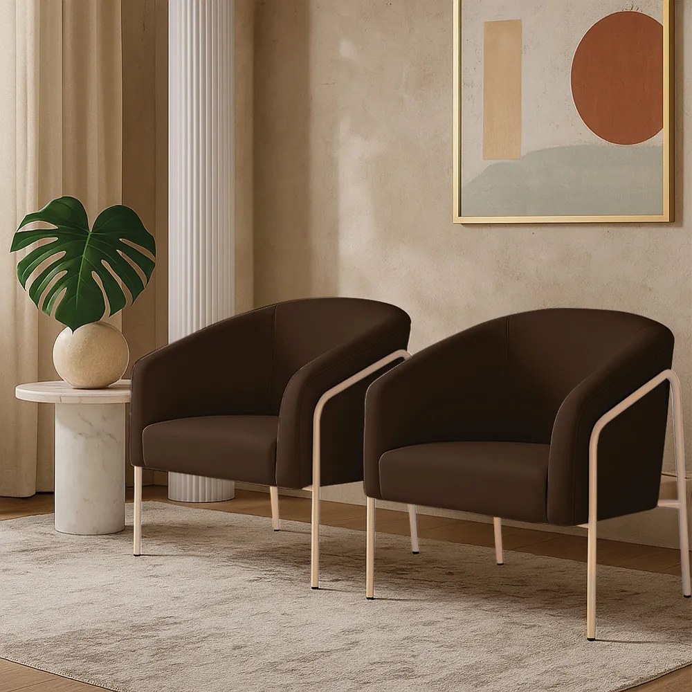Poltrona Sala Industrial Alta Champanhe Kit 2 Stella Suede D03 - D'Rossi - Marrom