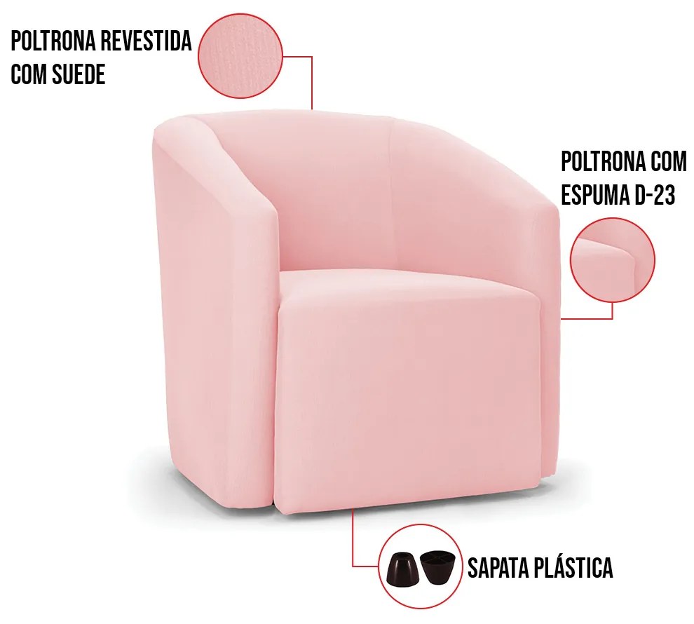 Poltrona Decorativa Orgânica Kit 2 Stella Max Suede D03 - D'Rossi - Rosa Bebê