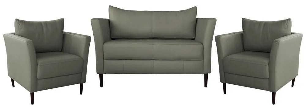 Conjunto Sofá 2 Lugares com 2 Poltronas Pés Palito Lubbock Couro Fendi G58 - Gran Belo
