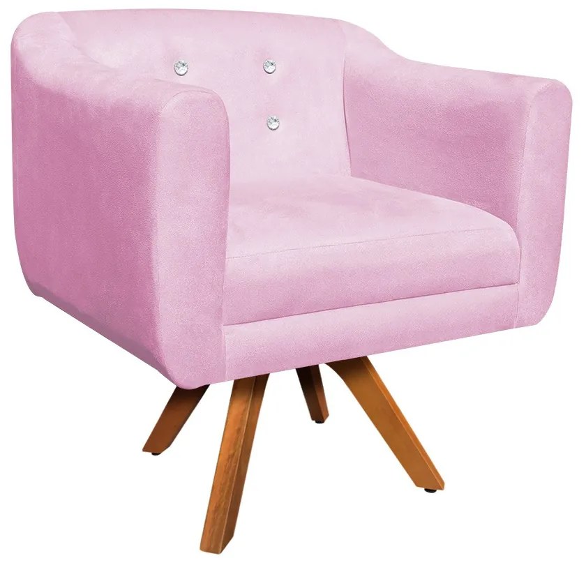 Kit 01 Namoradeira 02 Lugares e 01 Poltrona Giratória Julia Suede Rosa Bebê com Strass Base Madeira MM30 D'Rossi