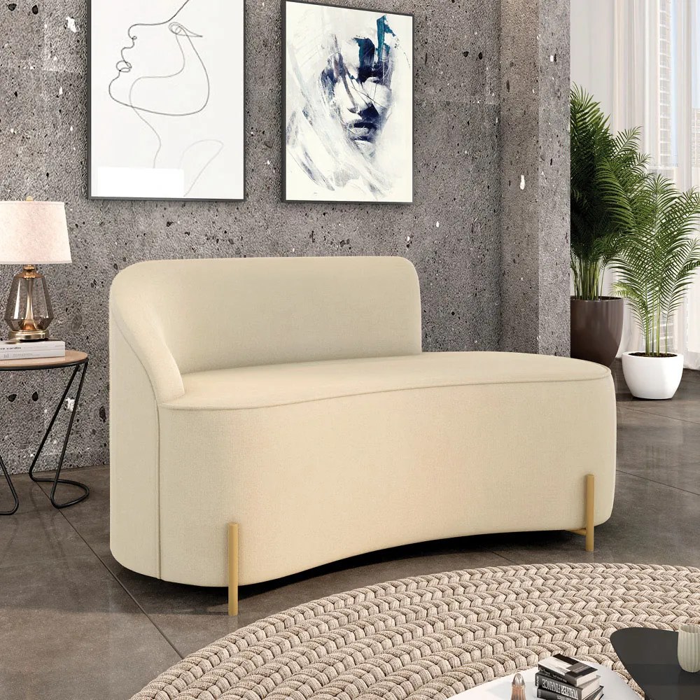 Sofá 2 Lugares Orgânico 140cm Pé Dourado Morgan Suede D03 - D'Rossi - Bege