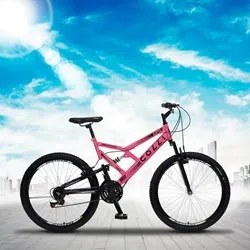 Bicicleta GPS Aro 26 Aço 21 Marchas Dupla Suspensão Freio V-Brake Rosa
