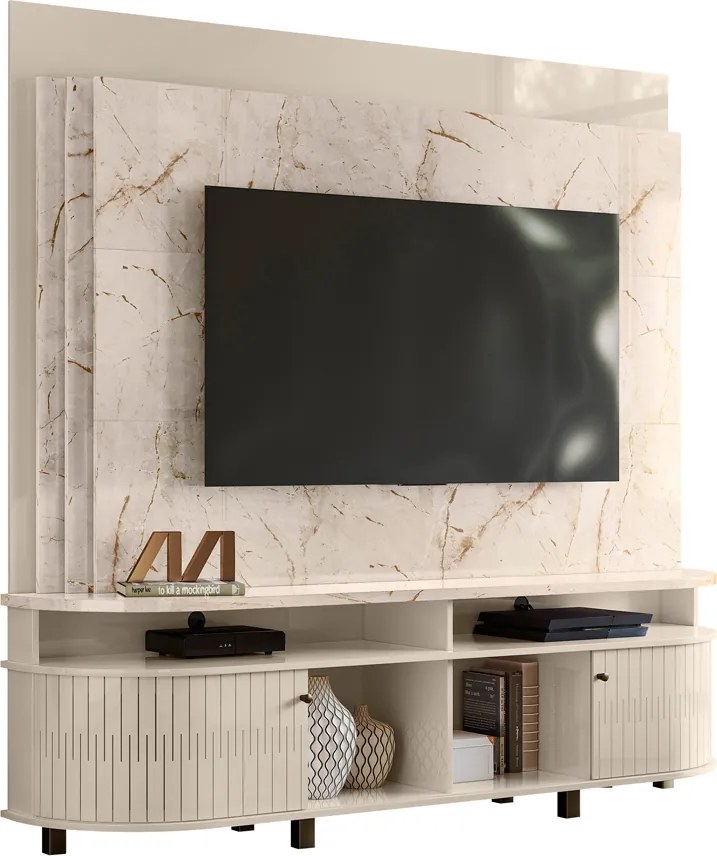 Estante de TV 65 Pol 183cm Sala de Estar Fayron Calacata/Off white M20 - D'Rossi