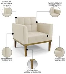 Sofá Namoradeira e 2 Poltronas Base Madeira Castanho Ana Sintético Beg