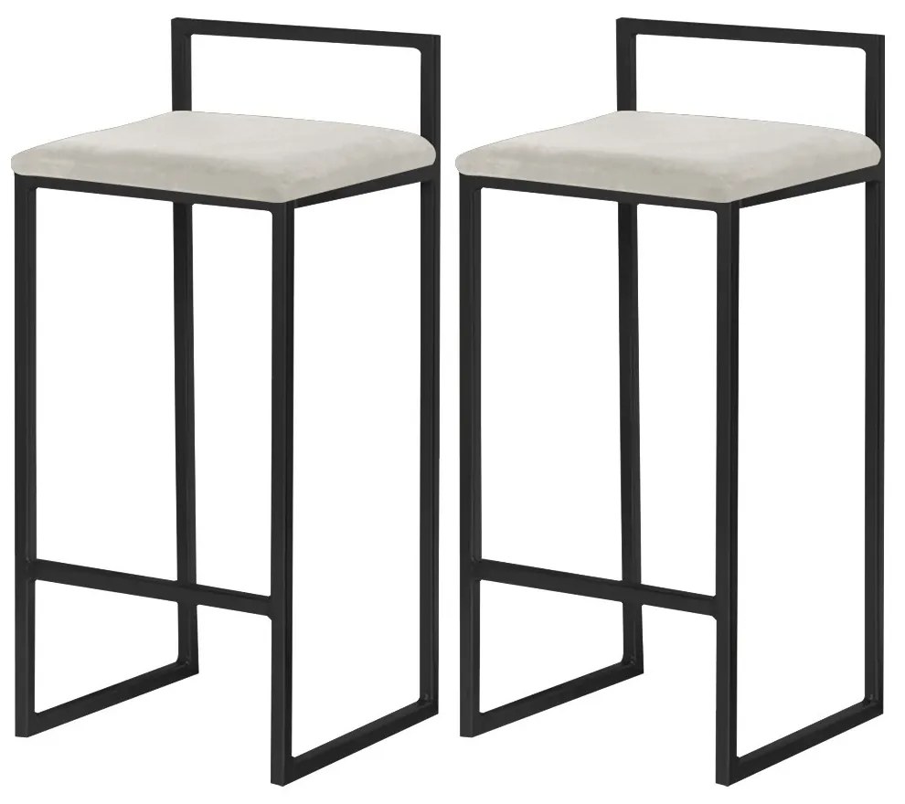 Kit 2 Banquetas Decorativa Jasmine Base Preto Suede Bege G41 - Gran Belo