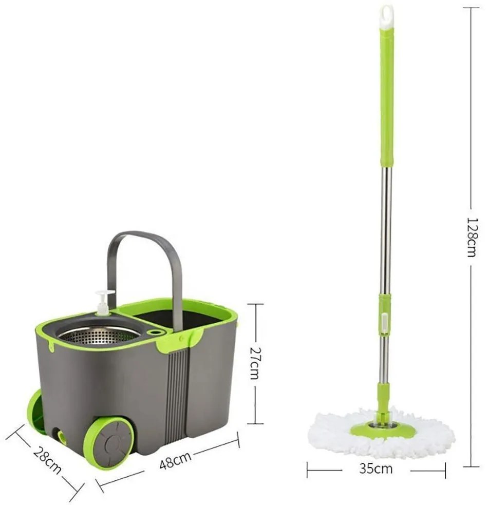 Esfregão Mop Giratório Limpeza + Balde Inox Rodinha + Microfibra Alta Qualidade
