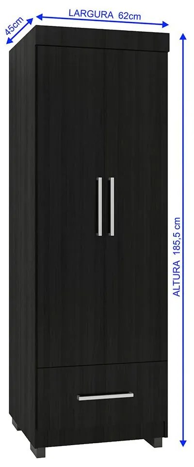 Roupeiro Guarda Roupa 2 Portas Prateleiras Gaveta Preto