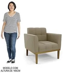 Poltrona Base Madeira Castanho Kit 2 Ana Suede Marrom RT - Ibiza