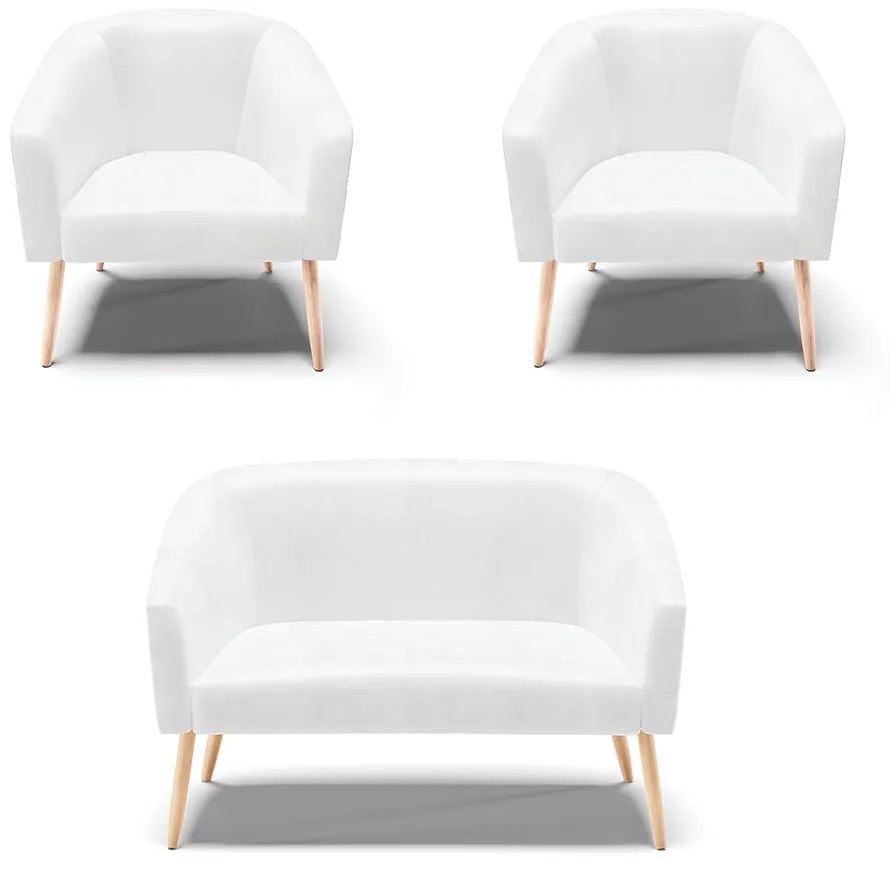 Namoradeira e 2 Poltronas Pé Palito Natural Stella Sintético PU Branco D03 - D'Rossi