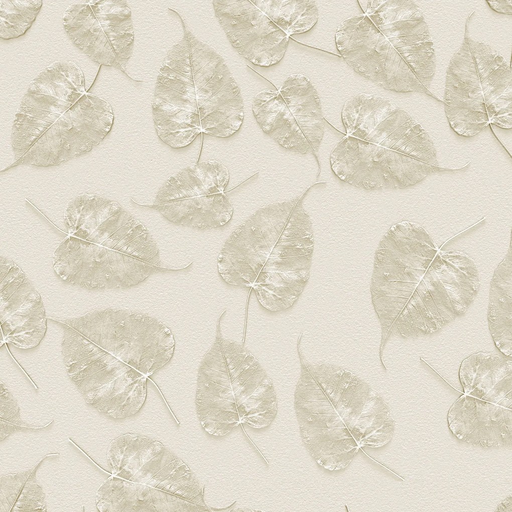 Papel de Parede Floral Folhas 3D Creme