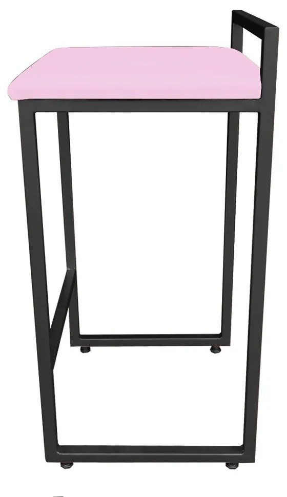 Conjunto 02 Banqueta Alta Industrial Pietra Suede Base Preto D'Rossi - Rosa Bebê